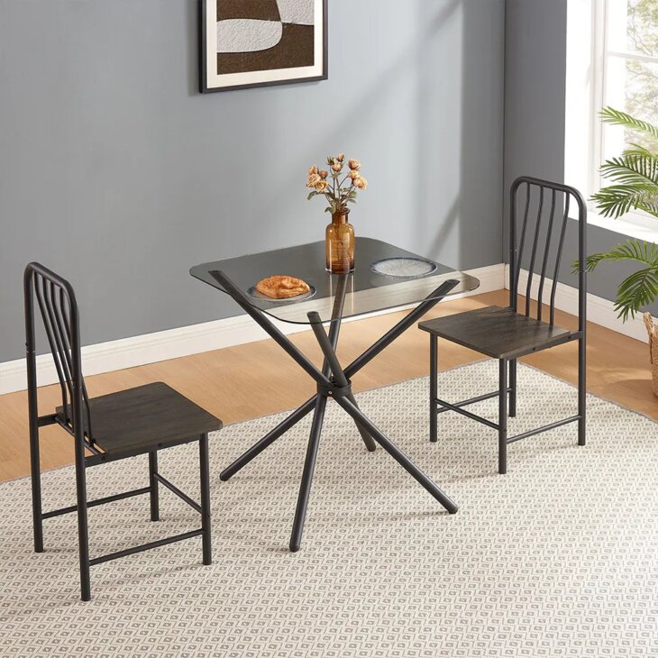 Metal Chair For Home Office Kitchen Dining Room, Black & Brown - Image 6