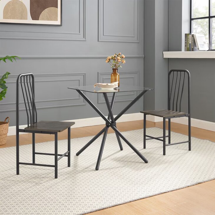 Metal Chair For Home Office Kitchen Dining Room, Black & Brown - Image 9