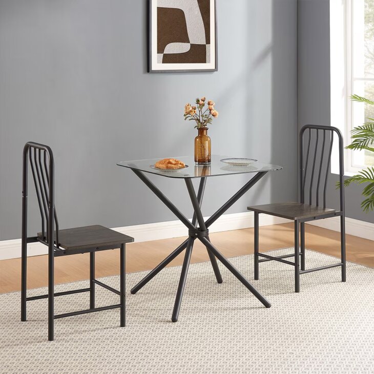 Metal Chair For Home Office Kitchen Dining Room, Black & Brown - Image 5